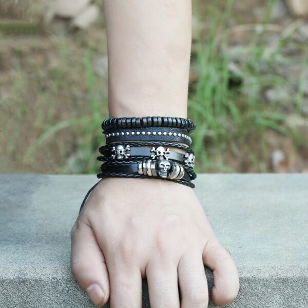 4-PIECE Punk Style Leather Bracelet - Image 2