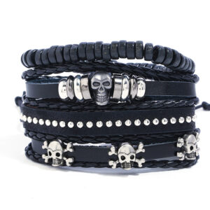 4-PIECE Punk Style Leather Bracelet